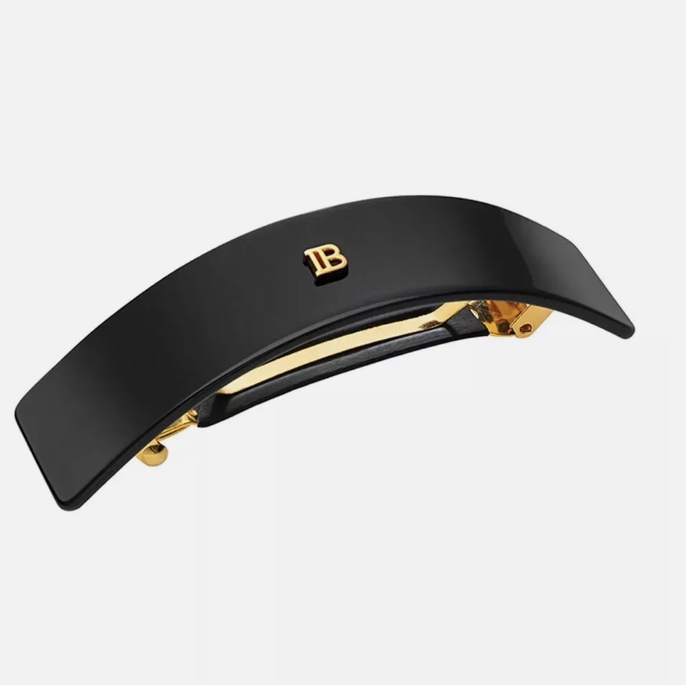 Balmain Paris Barrette Pour Cheveux 18Kt Gold Plated Large Black